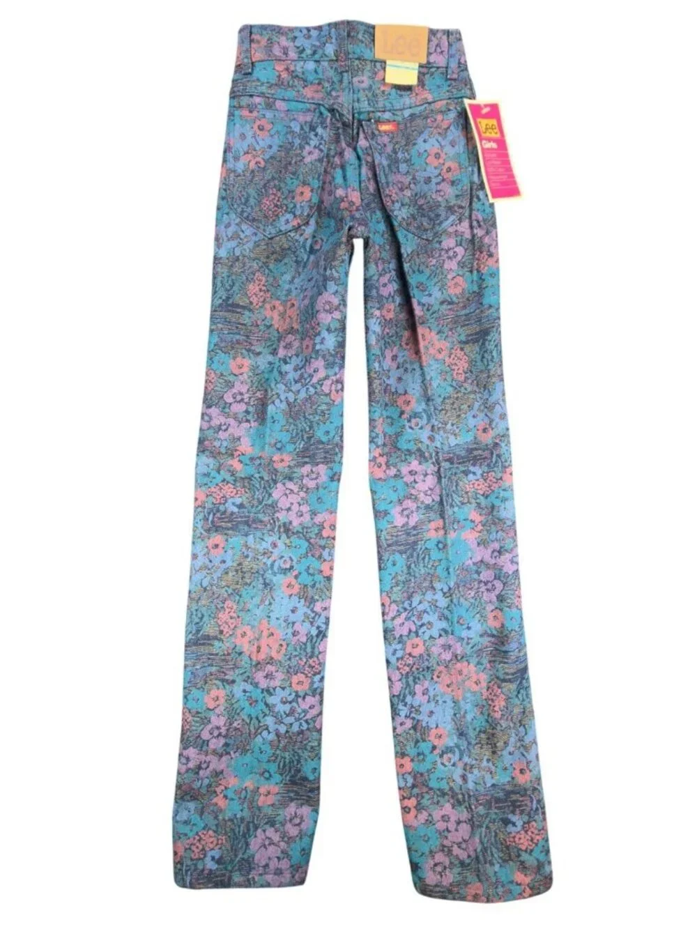 Lee Riders Floral Jeans Girls 12 Slim Blue Pink Cotton Vintage NWT 90s